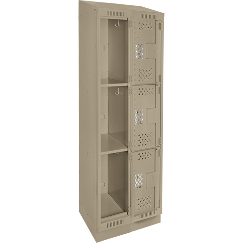 Clean Line Lockers, 3 -tier, Bank of 2, 24" x 18" x 82", Steel, Beige, Rivet (Assembled), Perforated Seaboard Timber Mart