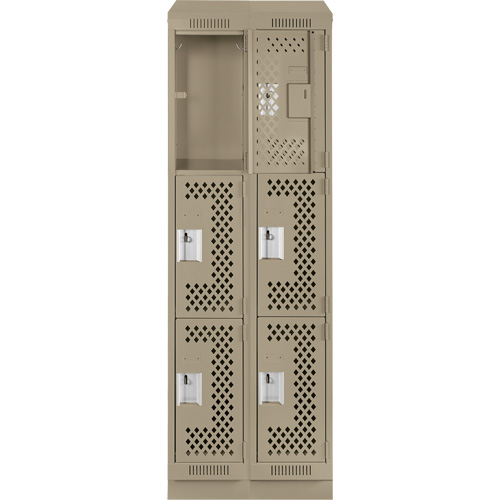 Clean Line Lockers, 3 -tier, Bank of 2, 24" x 18" x 82", Steel, Beige, Rivet (Assembled), Perforated Seaboard Timber Mart