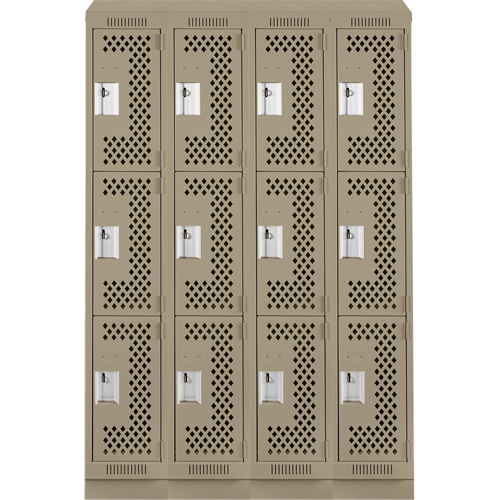 Clean Line Lockers, 3 -tier, Bank of 4, 48" x 18" x 82", Steel, Beige, Rivet (Assembled), Perforated Seaboard Timber Mart