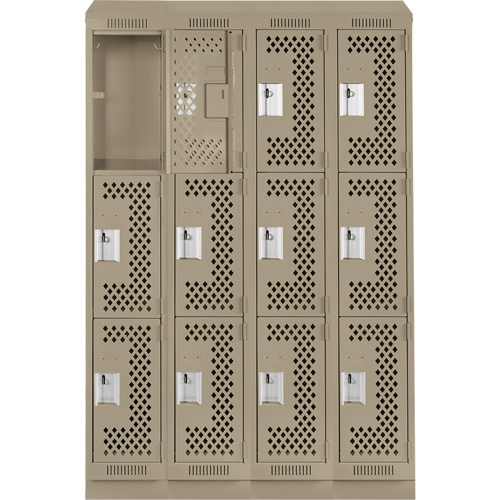 Clean Line Lockers, 3 -tier, Bank of 4, 48" x 18" x 82", Steel, Beige, Rivet (Assembled), Perforated Seaboard Timber Mart