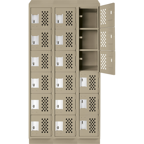 Assembled Lockerettes Clean Line Perforated Economy Lockers, 6 -tier, Bank of 3, 18" x 72" x 12", Steel Seaboard Timber Mart
