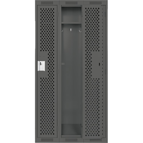 Clean Line Lockers, Bank of 3, 36" x 15" x 72", Steel, Charcoal, Rivet (Assembled), Perforated Seaboard Timber Mart