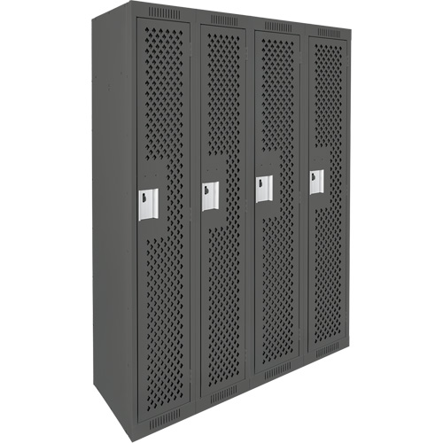 Clean Line Lockers, Bank of 4, 48" x 15" x 72", Steel, Charcoal, Rivet (Assembled), Perforated Seaboard Timber Mart