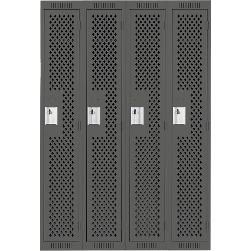 Clean Line Lockers, Bank of 4, 48" x 15" x 72", Steel, Charcoal, Rivet (Assembled), Perforated Seaboard Timber Mart