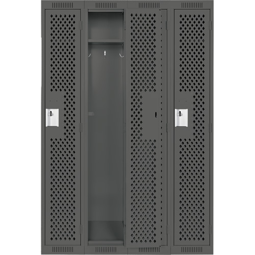 Clean Line Lockers, Bank of 4, 48" x 15" x 72", Steel, Charcoal, Rivet (Assembled), Perforated Seaboard Timber Mart
