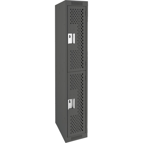 Clean Line Lockers, 2 -tier, 12" x 12" x 72", Steel, Charcoal, Rivet (Assembled), Perforated Seaboard Timber Mart