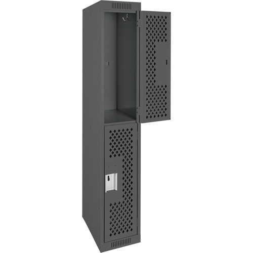 Clean Line Lockers, 2 -tier, 12" x 12" x 72", Steel, Charcoal, Rivet (Assembled), Perforated Seaboard Timber Mart