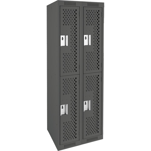 Clean Line Lockers, 2 -tier, Bank of 2, 24" x 12" x 72", Steel, Charcoal, Rivet (Assembled), Perforated Seaboard Timber Mart