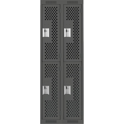 Clean Line Lockers, 2 -tier, Bank of 2, 24" x 12" x 72", Steel, Charcoal, Rivet (Assembled), Perforated Seaboard Timber Mart