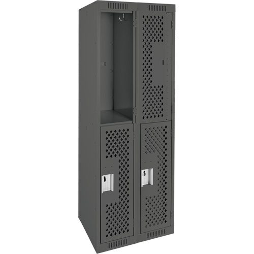 Clean Line Lockers, 2 -tier, Bank of 2, 24" x 12" x 72", Steel, Charcoal, Rivet (Assembled), Perforated Seaboard Timber Mart