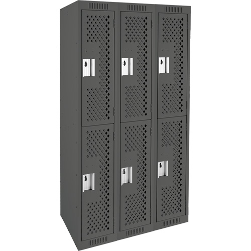 Clean Line Lockers, 2 -tier, Bank of 3, 36" x 12" x 72", Steel, Charcoal, Rivet (Assembled), Perforated Seaboard Timber Mart