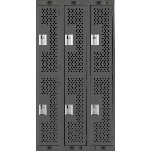 Clean Line Lockers, 2 -tier, Bank of 3, 36" x 12" x 72", Steel, Charcoal, Rivet (Assembled), Perforated Seaboard Timber Mart