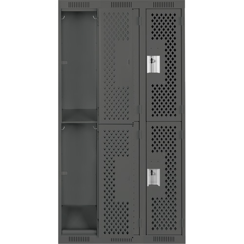 Clean Line Lockers, 2 -tier, Bank of 3, 36" x 12" x 72", Steel, Charcoal, Rivet (Assembled), Perforated Seaboard Timber Mart