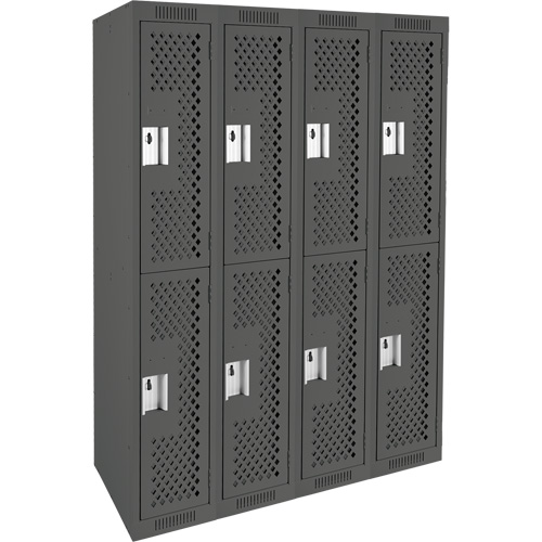 Clean Line Lockers, 2 -tier, Bank of 4, 48" x 12" x 72", Steel, Charcoal, Rivet (Assembled), Perforated Seaboard Timber Mart