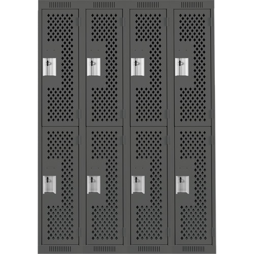 Clean Line Lockers, 2 -tier, Bank of 4, 48" x 12" x 72", Steel, Charcoal, Rivet (Assembled), Perforated Seaboard Timber Mart