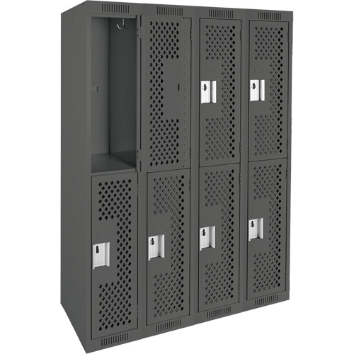 Clean Line Lockers, 2 -tier, Bank of 4, 48" x 12" x 72", Steel, Charcoal, Rivet (Assembled), Perforated Seaboard Timber Mart