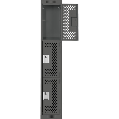 Clean Line Lockers, 3 -tier, 12" x 18" x 72", Steel, Charcoal, Rivet (Assembled), Perforated Seaboard Timber Mart