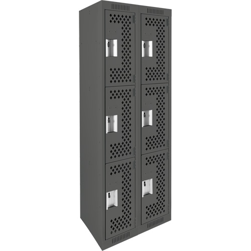 Clean Line Lockers, 3 -tier, Bank of 2, 24" x 18" x 72", Steel, Charcoal, Rivet (Assembled), Perforated Seaboard Timber Mart