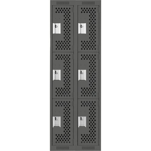 Clean Line Lockers, 3 -tier, Bank of 2, 24" x 18" x 72", Steel, Charcoal, Rivet (Assembled), Perforated Seaboard Timber Mart