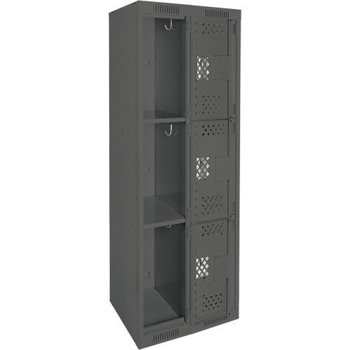 Clean Line Lockers, 3 -tier, Bank of 2, 24" x 18" x 72", Steel, Charcoal, Rivet (Assembled), Perforated Seaboard Timber Mart