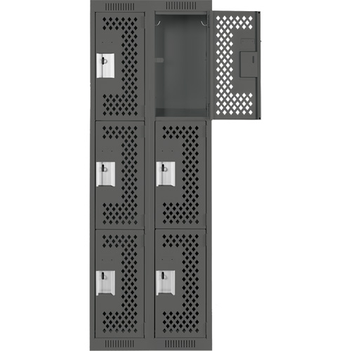 Clean Line Lockers, 3 -tier, Bank of 2, 24" x 18" x 72", Steel, Charcoal, Rivet (Assembled), Perforated Seaboard Timber Mart