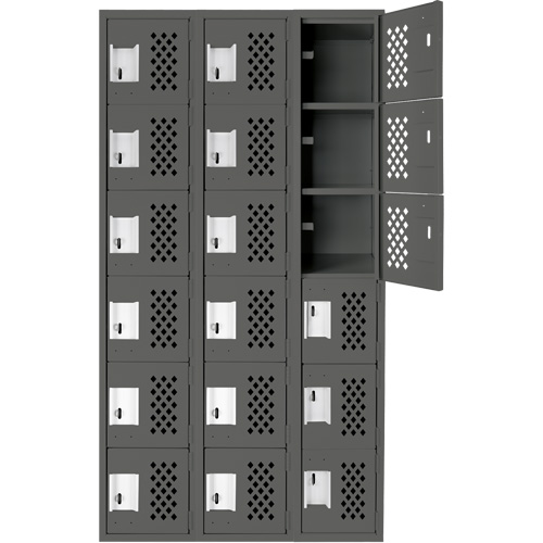 Assembled Lockerettes Clean Line Perforated Economy Lockers, 6 -tier, Bank of 3, 18" x 72" x 12", Steel Seaboard Timber Mart