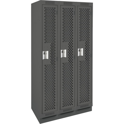 Clean Line Lockers, Bank of 3, 36" x 18" x 76", Steel, Charcoal, Rivet (Assembled), Perforated Seaboard Timber Mart