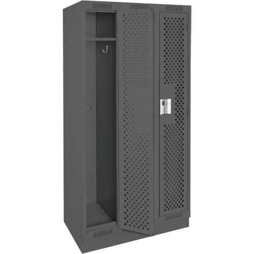 Clean Line Lockers, Bank of 3, 36" x 18" x 76", Steel, Charcoal, Rivet (Assembled), Perforated Seaboard Timber Mart