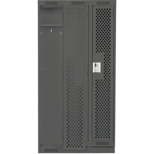 Clean Line Lockers, Bank of 3, 36" x 18" x 76", Steel, Charcoal, Rivet (Assembled), Perforated Seaboard Timber Mart