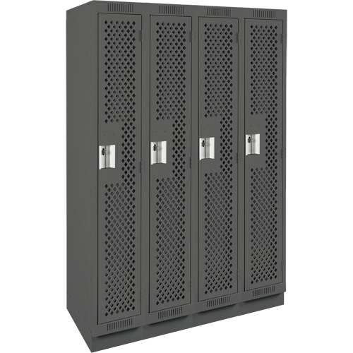 Clean Line Lockers, Bank of 4, 48" x 18" x 76", Steel, Charcoal, Rivet (Assembled), Perforated Seaboard Timber Mart