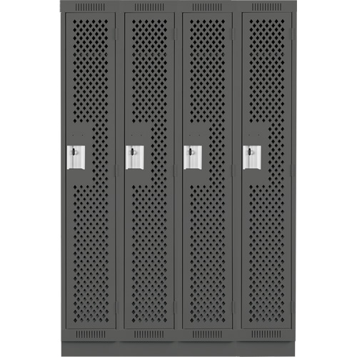 Clean Line Lockers, Bank of 4, 48" x 18" x 76", Steel, Charcoal, Rivet (Assembled), Perforated Seaboard Timber Mart