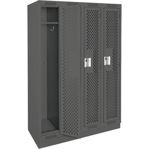Clean Line Lockers, Bank of 4, 48" x 18" x 76", Steel, Charcoal, Rivet (Assembled), Perforated Seaboard Timber Mart