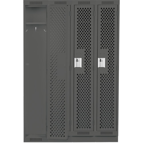 Clean Line Lockers, Bank of 4, 48" x 18" x 76", Steel, Charcoal, Rivet (Assembled), Perforated Seaboard Timber Mart