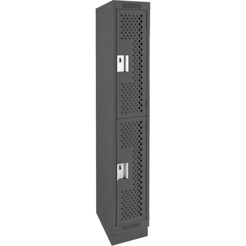 Clean Line Lockers, 2 -tier, 12" x 18" x 76", Steel, Charcoal, Rivet (Assembled), Perforated Seaboard Timber Mart