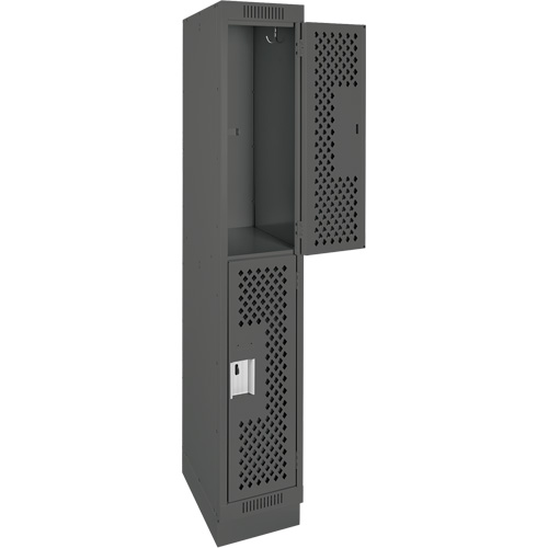 Clean Line Lockers, 2 -tier, 12" x 18" x 76", Steel, Charcoal, Rivet (Assembled), Perforated Seaboard Timber Mart