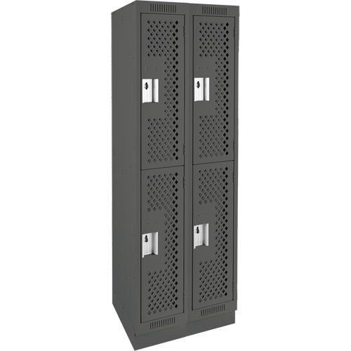 Clean Line Lockers, 2 -tier, Bank of 2, 24" x 18" x 76", Steel, Charcoal, Rivet (Assembled), Perforated Seaboard Timber Mart