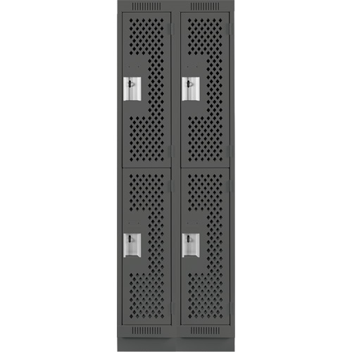 Clean Line Lockers, 2 -tier, Bank of 2, 24" x 18" x 76", Steel, Charcoal, Rivet (Assembled), Perforated Seaboard Timber Mart
