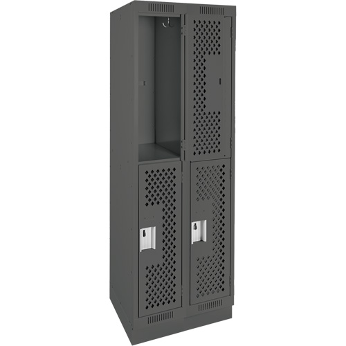 Clean Line Lockers, 2 -tier, Bank of 2, 24" x 18" x 76", Steel, Charcoal, Rivet (Assembled), Perforated Seaboard Timber Mart