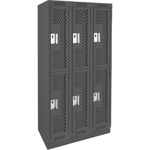 Casiers Clean Line, 2 niveaux, Bloc de 3, 36" x 18" x 76", Acier, Charbon, Rivet (assembl&eacute;), Perfor&eacute; Seaboard Timber Mart