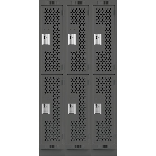 Casiers Clean Line, 2 niveaux, Bloc de 3, 36" x 18" x 76", Acier, Charbon, Rivet (assembl&eacute;), Perfor&eacute; Seaboard Timber Mart