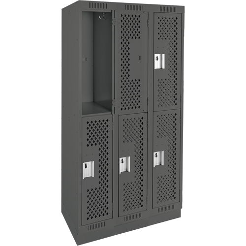Casiers Clean Line, 2 niveaux, Bloc de 3, 36" x 18" x 76", Acier, Charbon, Rivet (assembl&eacute;), Perfor&eacute; Seaboard Timber Mart