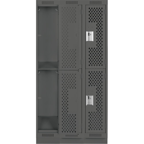 Casiers Clean Line, 2 niveaux, Bloc de 3, 36" x 18" x 76", Acier, Charbon, Rivet (assembl&eacute;), Perfor&eacute; Seaboard Timber Mart