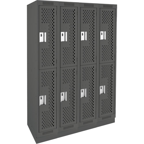 Casiers Clean Line, 2 niveaux, Bloc de 4, 48" x 18" x 76", Acier, Charbon, Rivet (assembl&eacute;), Perfor&eacute; Seaboard Timber Mart