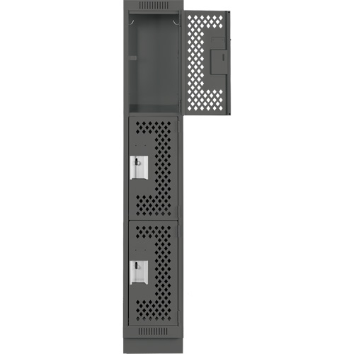Clean Line Lockers, 3 -tier, 12" x 18" x 76", Steel, Charcoal, Rivet (Assembled), Perforated Seaboard Timber Mart