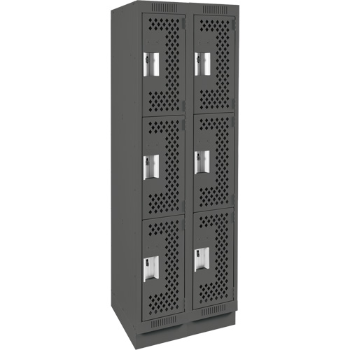 Clean Line Lockers, 3 -tier, Bank of 2, 24" x 18" x 76", Steel, Charcoal, Rivet (Assembled), Perforated Seaboard Timber Mart