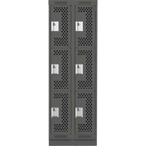 Clean Line Lockers, 3 -tier, Bank of 2, 24" x 18" x 76", Steel, Charcoal, Rivet (Assembled), Perforated Seaboard Timber Mart