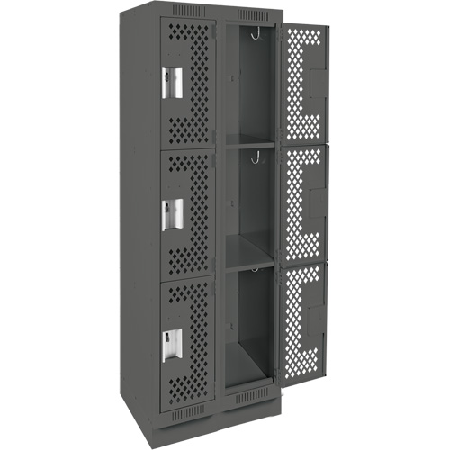 Clean Line Lockers, 3 -tier, Bank of 2, 24" x 18" x 76", Steel, Charcoal, Rivet (Assembled), Perforated Seaboard Timber Mart