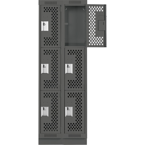 Clean Line Lockers, 3 -tier, Bank of 2, 24" x 18" x 76", Steel, Charcoal, Rivet (Assembled), Perforated Seaboard Timber Mart
