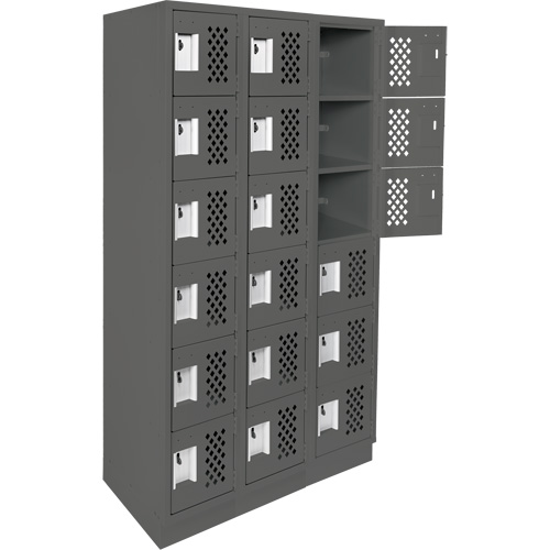 Clean-Line Perforated Lockerette, 6 -tier, Bank of 3, 15" x 72" x 12", Steel Seaboard Timber Mart