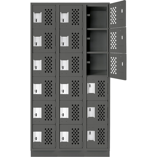 Clean-Line Perforated Lockerette, 6 -tier, Bank of 3, 15" x 72" x 12", Steel Seaboard Timber Mart